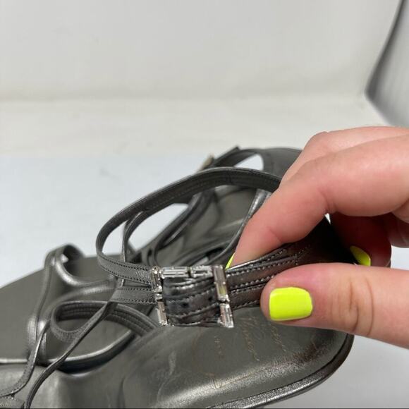 Roger Vivier Metallic Silver strap summer heel sandals size 42 US 11 - Picture 5 of 8